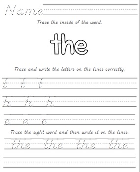 Sight Word Handwriting Sheets in D'Nealian | TPT