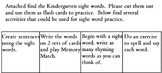 Sight Word Homework - Kindergarten