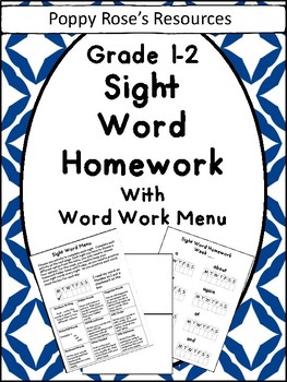 Preview of Sight Word Homework Menu for Grades 1-2