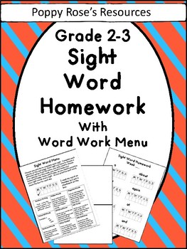 Preview of Sight Word Homework Menu for Grades 2-3