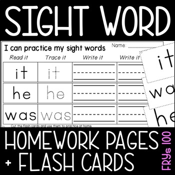 Sight Word Homework with Flash Cards {Read, Trace, Write} - Fry's First 100