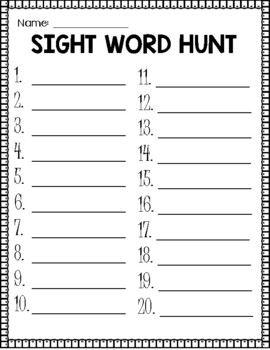Preview of Sight Word Hunt Recording Sheet