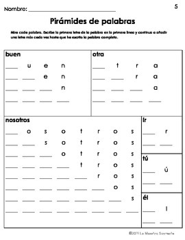 Sight Word Identification: Words Pyramids (Spanish) by La Maestra Sonriente