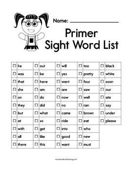 Sight Word List - Sight Words Checklist Practice Worksheet ...