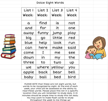 Preview of Sight Word List for the Entire Year