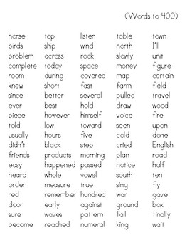 Sight Word Lists - 400 Sight Words by PositiveTeaching | TpT