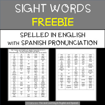 Preview of Sight Word Lists - Spelled in English and Spanish Pronunciation