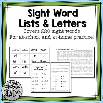 Preview of Sight Word Lists & Letters- 220 Words (home/ school practice & assesssment)