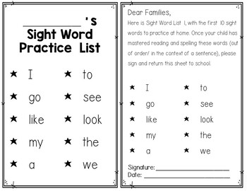 Sight Word Lists Letters 2 Words Home School Practice Assesssment