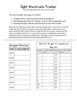 Preview of Sight Word Lists and Tracker