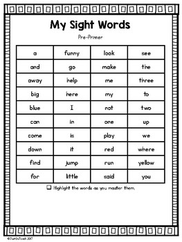 freebie dolch sight word lists by just go teach tpt