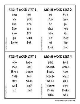 Sight Word Lists for Word Work by primaryrainbows | TpT