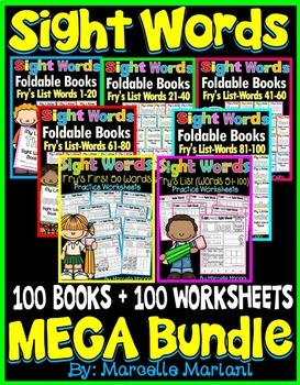 Preview of FRY Sight Word READERS BUNDLE-100 BOOKS & 100 WORKSHEETS-Fry's 1st 100 words