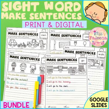 Preview of Sight Word Make Sentences Bundle | Print & Digital | Google Slides