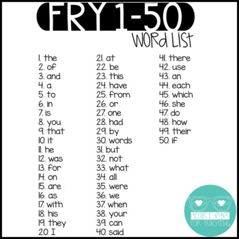 Sight Word Memory Match (Fry Sight Words 1-50) by Heart Eyes for Teaching