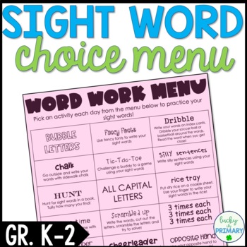 Preview of Sight Word Menu Choice Board Distance Learning Digital