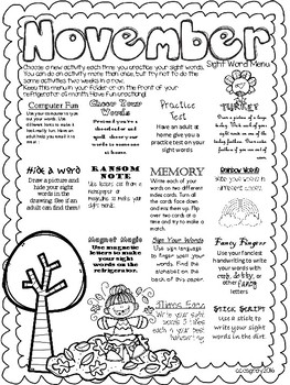 Sight Word Menus for the Whole Year! by Charla Cosgray | TpT