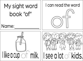 Preview of Sight Word Mini Booklet OF