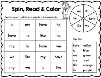 kindergarten sight words worksheets pdf