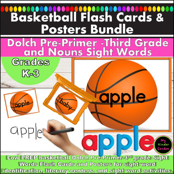 Preview of Basketball Sight Word Flash Cards Posters Dolch PrePrimer-3rd & Noun Bundle