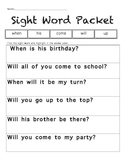 Sight Word Packet 3