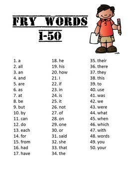 Sight Word Packet Worksheets, Fry Words 1-50. Print & Go! | TpT