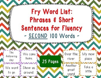 Preview of Sight Word Phrases & Short Sentences for Fluency Flash Cards - SECOND 100