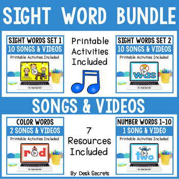 Preview of Sight Word Poems / Songs With Videos BUNDLE  With Writing & Word Hunt Activities