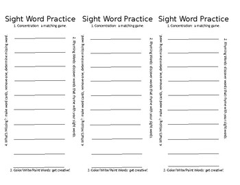 Preview of Sight Word Practice Bookmark