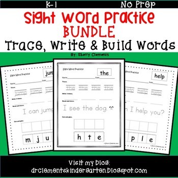 Preview of Sight Word Practice Bundle | Tracing | Writing | Cut and Paste