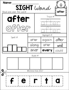Sight Word Practice Cut and Paste - 1st Grade by Winnie Kids | TpT