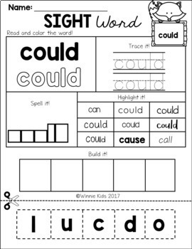 sight word practice cut and paste 1st grade by winnie kids tpt