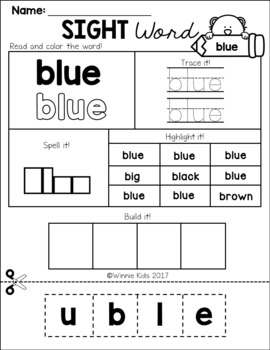 Sight Word Practice Cut and Paste - Pre Primer by Winnie Kids | TpT