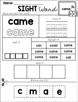 Sight Word Practice Cut and Paste - Primer by Winnie Kids | TpT
