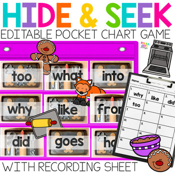 Preview of Gingerbread Man Activity | HIDE AND SEEK Pocket Chart Game with Editable Cards