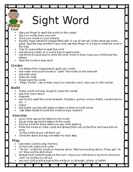 Preview of Sight Word Practice Ideas