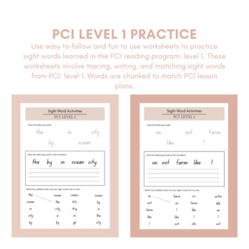 Preview of Sight Word Practice: PCI Level 1 Bundle