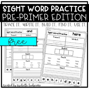 Preview of Sight Word Practice PRE-PRIMER (Trace it. Write it. Build it. Find it. Use it.)