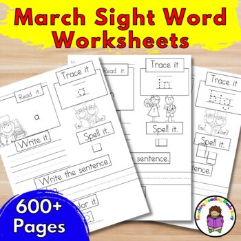 Preview of March Sight Word Worksheets | St. Patrick's Day and March Madness