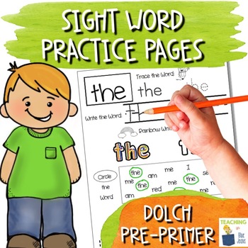 Preview of Sight Word Practice Worksheets | NO PREP PAGES | Dolch Pre-Primer Sight Words