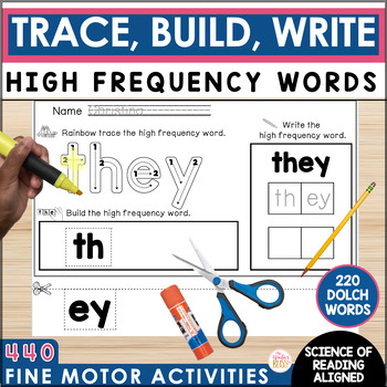 Preview of High Frequency Heart Word Practice - Trace Build Write Fine Motor Activities