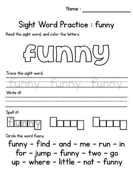 Sight Word Practice Pre-K by MissMissG | Teachers Pay Teachers