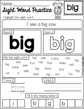 Sight Word Practice (Pre-Primer) by Mister Clips | TPT