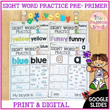 Preview of Sight Word Practice Pre-Primer with Digital Resource | Google Slides