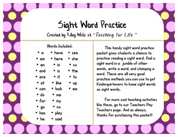 Preview of Sight Word Practice Sheet - Read, Find, Write, and Stamp Words