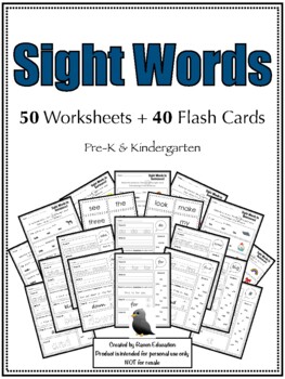 Preview of Sight Word Practice Sheets & Flash Cards (Pre K & Kindergarten)