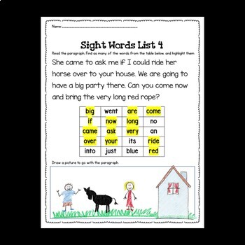 Sight Word Practice Worksheets | No Prep | List 4 by Pint Size Learners