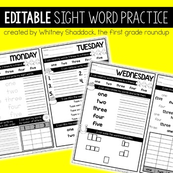 Preview of Sight Word Practice for Morning Work - EDITABLE Versions for the Entire Year