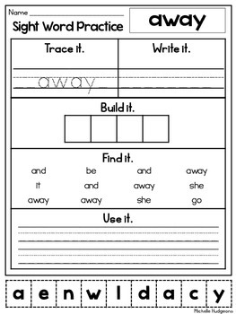 Sight Word Practice PRE-PRIMER (Trace it. Write it. Build it. Find it