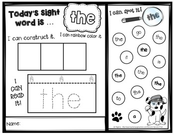 free sight word printable for pre k and kindergarten